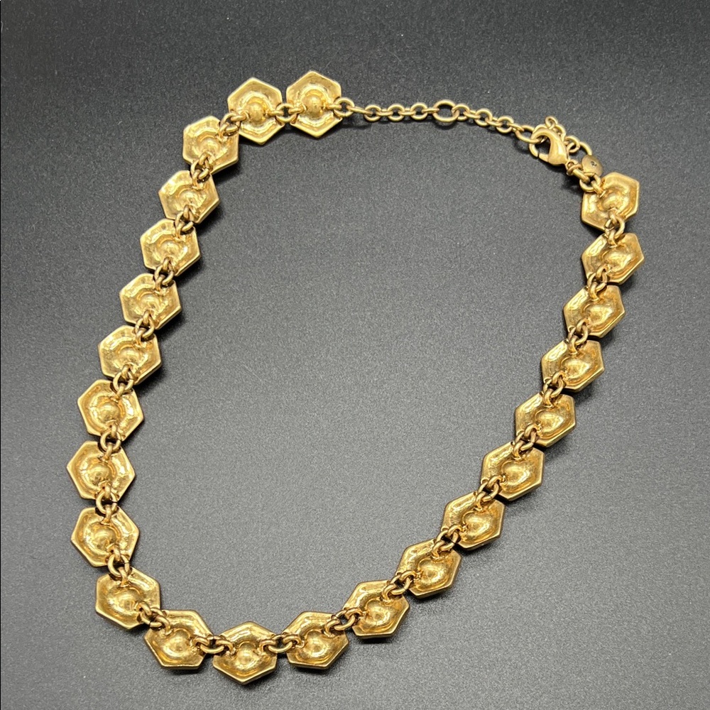 J. Crew Vintage Gold Tone Rivoli Rhinestone Hexagon Necklace 1990s - Picture 8 of 9